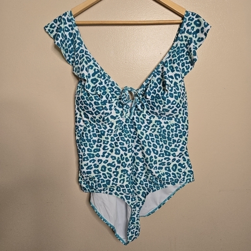 NWOT Shein Teal Leopard Print One Piece Swimsuit